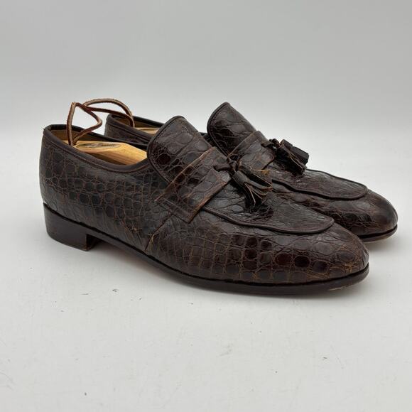 Vintage Mayer Hong Kong Crocodile Bespoke Tassel Loafers Men\'s 8D main image 6